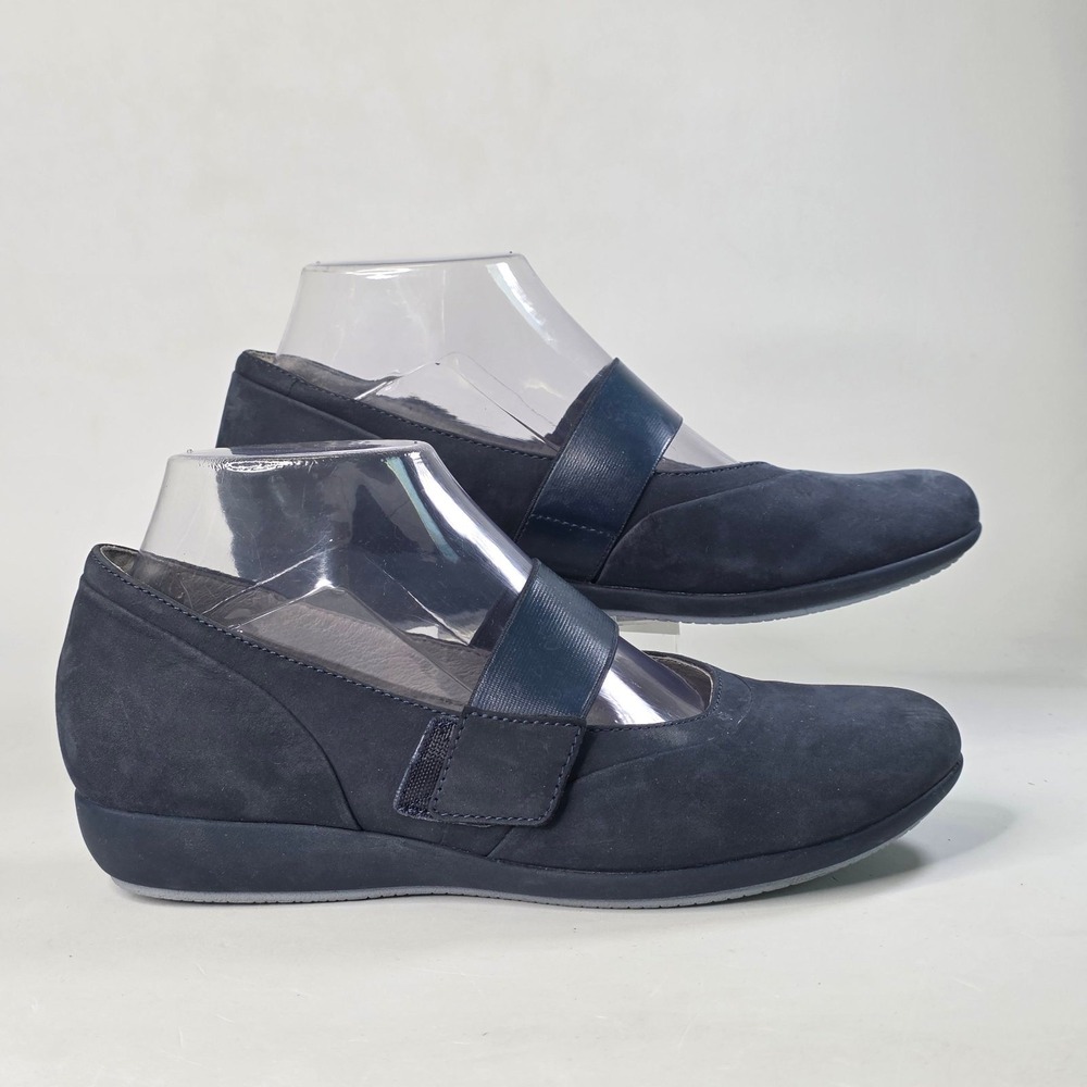 Dansko Loralie Wedge Shoes Size 6.5 EU 37 Navy Blue Nubuck Leather Mary Jane